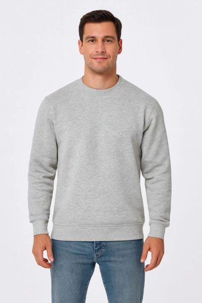 Marche Bien Marchè Bien Men's 3 Thread Cotton Plain Crew Neck Sweatshirt - Gray