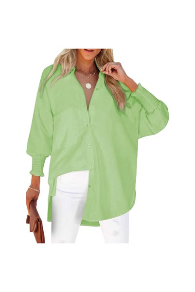 OtherMax Cămașă Damă Bluză cu Nasturi Elegantă Verde Lejeră Casual M