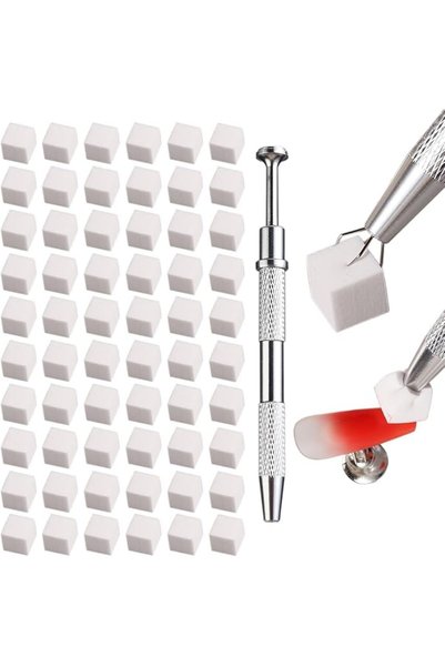 EXCEFORE 100Pcs Soft Nail Sponges for Ombre with Grabbing Pen - Nail Art Tool...