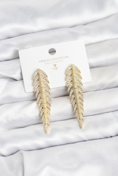Angel Of Life Brass Gold Color Herringbone Model Zircon Stone Women's Earrings