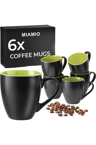 Generic مجموعة أكواب قهوة من 6 قطع (350 مل)، أكواب سيراميك - لو بابيون (أخضر)