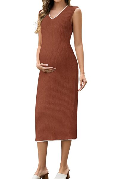 OtherMax Rochie de Gravidă Midi pentru Alăptat Elastică Elegantă Maro XL