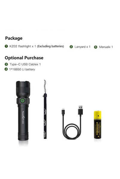 Bluejw Tank007 KZ02 High Power Torch Light Rechargeable Linterna 1000lm Porta...