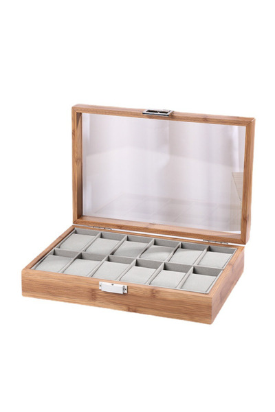 Generic Brand Brown Watch Storage Box with 12 Compartments and Removable Cush...