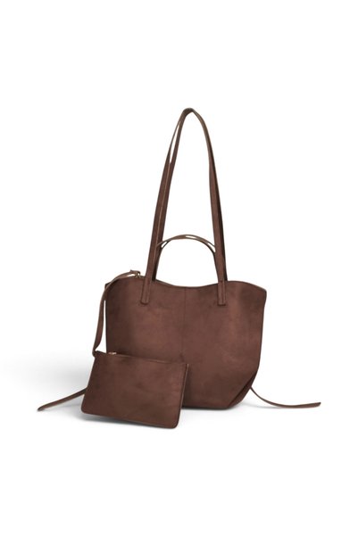 Shine And Dazzle Kadın Süet Dokulu File Shopper Omuz Çantası, Kahverengi, İç ...