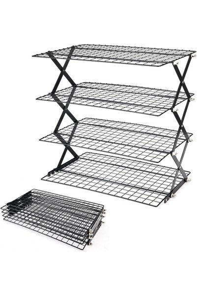 Generic Brand Black Foldable 4 Tier Cooling Rack, Metal Kitchen Shelf