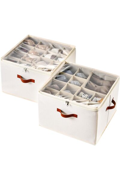 Generic Brand Set of 2 Foldable Shoe Storage Bags, Holds 16 to 32 Pairs, Beige