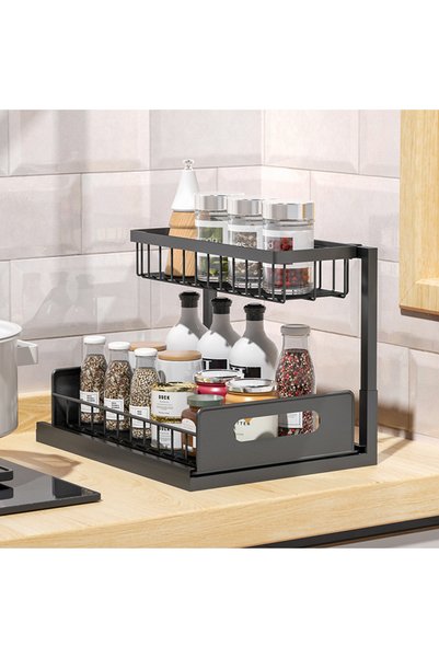 Generic Brand Black 2 Tier Pull Out Cabinet Organizer for Kitchen and Bathroo...