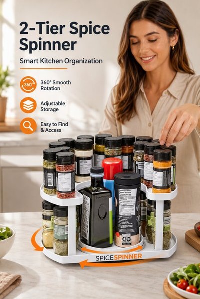 Generic 2 Tier Dual Spin Rotating Lazy Susan Height Adjustable Spice Rack Fri...