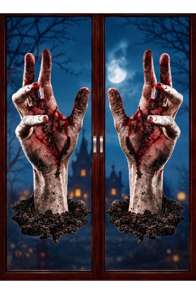 GGEROU 2 Sheets Halloween Window Stickers, 3D Horror Bloody Hands Window Stic...
