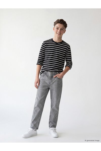 LC Waikiki Lcw Kids Gray Baggy Fit Boy's Jean Pants with Nevavm Difference