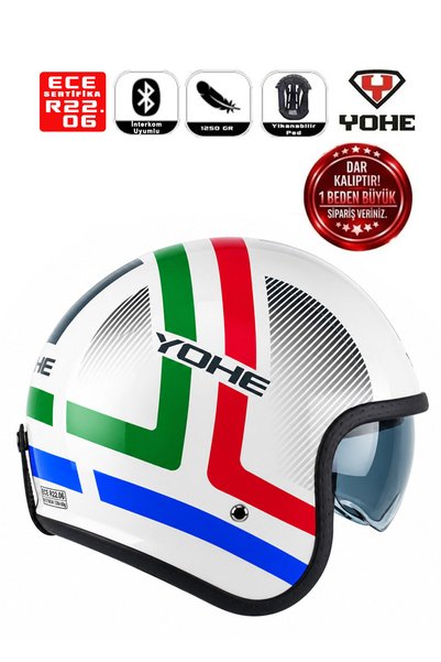 Yohe OF880 Motorsiklet Kaskı Shiny White Red Green