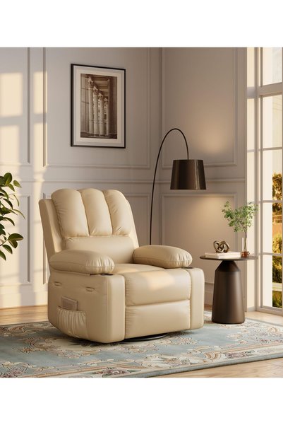 Garvee Oversized Manual PU Leather Recliner Chair, Adjustable Home Theater Seat with Lumbar Support & Footrest