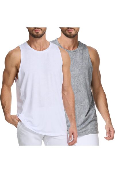 OtherMax Set de 2 Tricouri Sport pentru Bărbați fără Mâneci Tank Top Alb Gri S