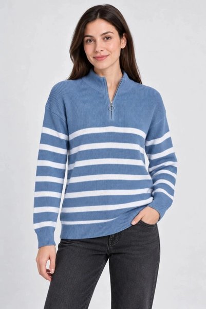 Marche Bien Marchè Bien Women's High Neck Half Zipper Striped Thessaloniki Kn...