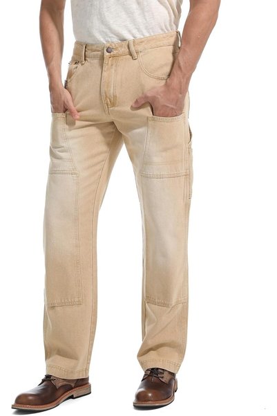 OtherMax Pantaloni de Lucru Bărbați din Denim Carpenter Loose Fit W40 L30 Bej