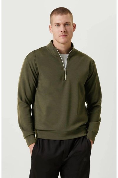 Marche Bien Marchè Bien Men's 3 Thread Cotton Long Sleeve Half Zipper Collare...