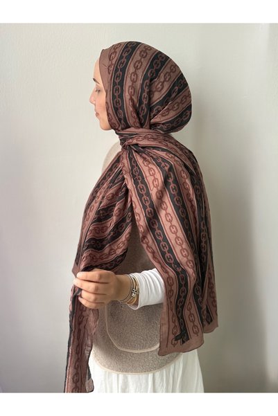 Hepsi Moda شال كراش بنمط السلسلة - بني حليبي