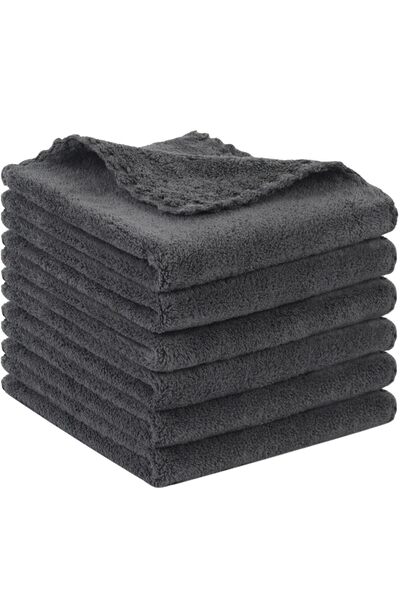 Generic Brand Set of 6 Face Bath Towels, 30 cm x 30 cm, Dark Grey