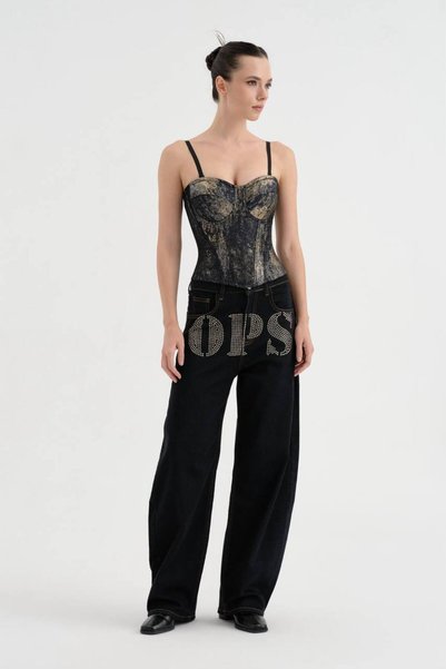 tw3 Corset de damă din țesătură jacquard, calitate premium, cu design cu detalii aurii