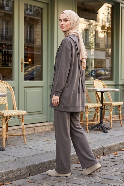 Ceremony Bird's Eye and Lace Detail Trouser Suit 968 Gray