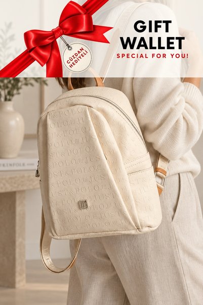 Just Polo Cream Tan 4040 Original Women's 9-Pocket Medium Size Backpack with ...