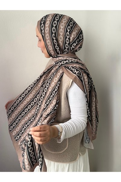 Hepsi Moda Chain Pattern Kraş Shawl - Camel