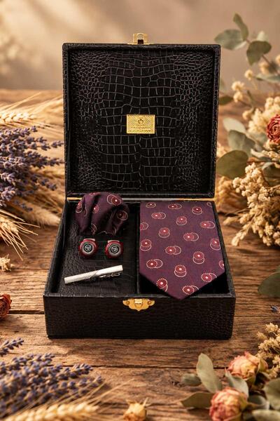 Kravatkolik Black Men's Gift Box - Tie, Handkerchief, Cufflinks, Tie Clip Set...