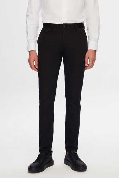 Twn Pantaloni chino negri, croială slim, tip Dobby