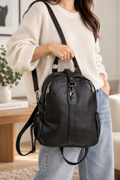 Just Polo Black 2134 Original Women's 9-Piece Medium Size Backpack 31X29 cm