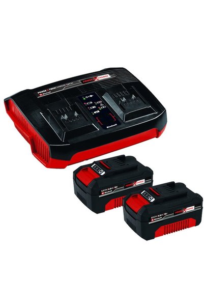 Einhell Kit 2 acumulatori si incarcator dublu Power X-Change 4512112, 2x4.0 A...