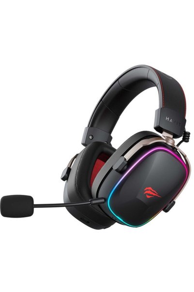 Havit Casti gaming H2039BG, Wireless 2.4 GHz, Negru cu accente roșii
