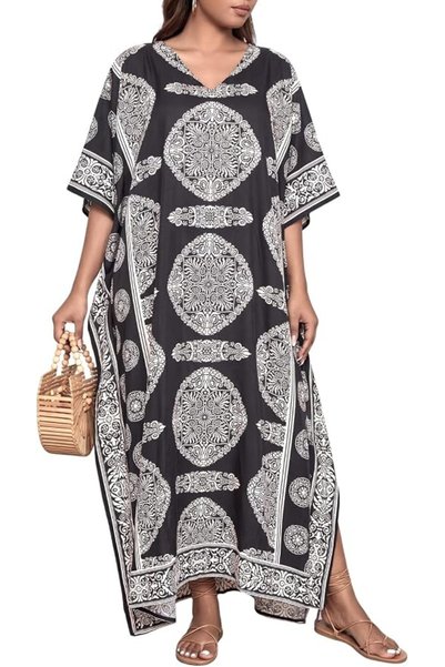 Goood Nutrition Plus Size Kaftan Dress Tunic Long Maxi Kimono Caftan Gown Nig...