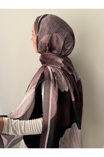 Hepsi Moda شال موسلين بنقشة الزهور - بني برونزي