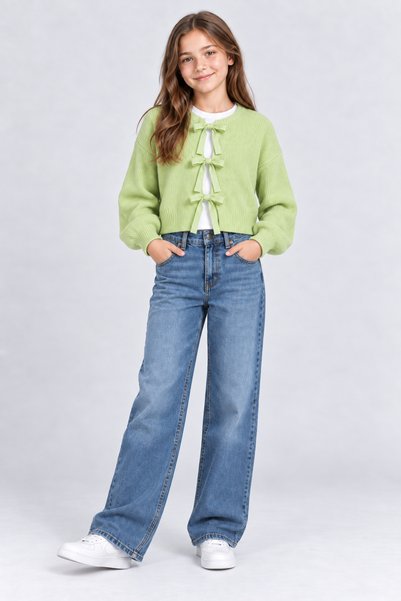 AHENGİM Pantaloni din denim albaștri pentru fete Pipe Leg Pants Ak1807