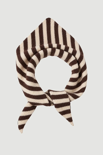 Gusto Striped Triangle Knitwear Scarf with Wool Content - Beige