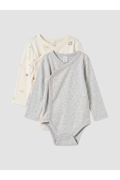 LC Waikiki Nevavm Farkıyla Lcw Baby Ecru 2-Piece Baby Boy Snap-On Bodysuit