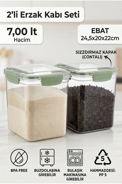 MAXİFRESH 2-Piece Food Container 7.00 Liter Leak-Proof Storage Container Kitc...