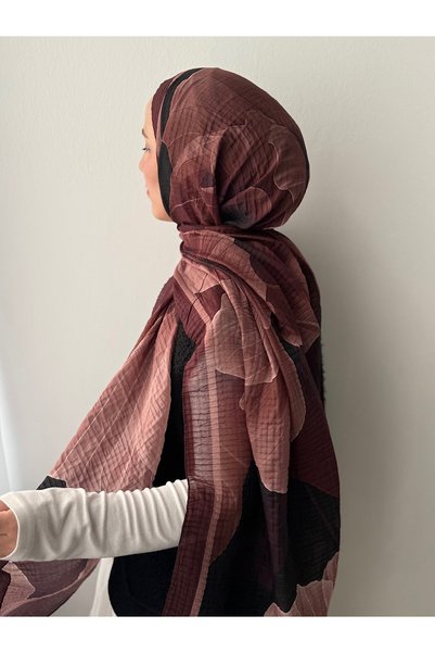 Hepsi Moda Flower Pattern Muslin Shawl - Bitter Brown