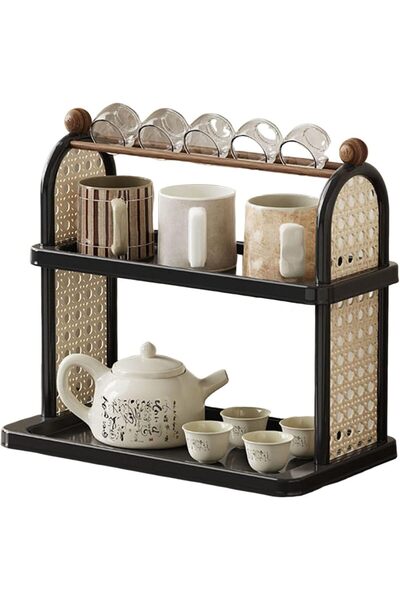 Arabest 2-Tier Mug Holder and Cup Rack, Countertop Coffee Bar Organizer, Black