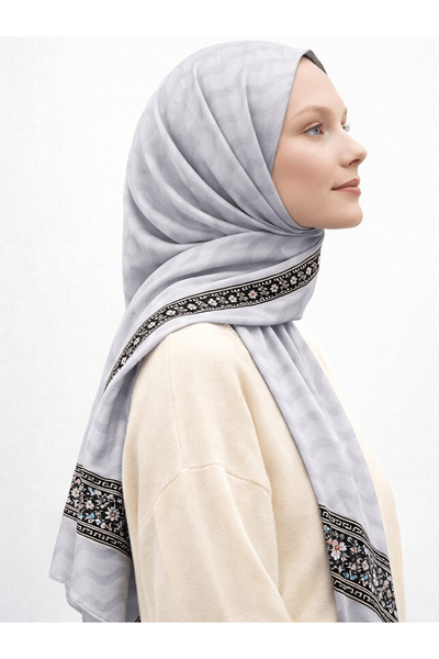 Hepsi Moda Waterway Pattern Jacquard Shawl - Ice Gray