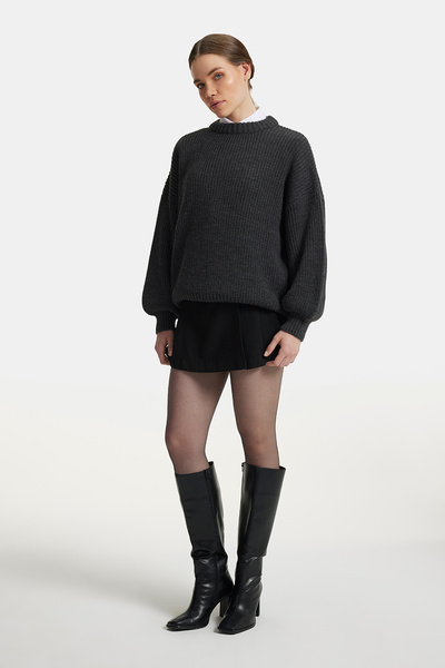 Cmc Tekstil Women's Anthracite Thessaloniki Knitted Crew Neck Basic Sweater