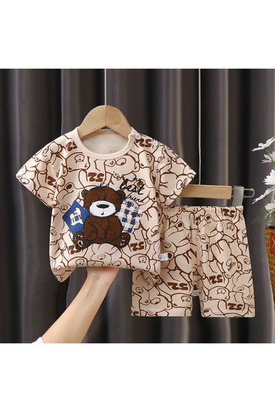 Generic Toddler Cartoon Print Pure Cotton 2-Piece Set - T-shirt and Shorts Casual Summer Outfit