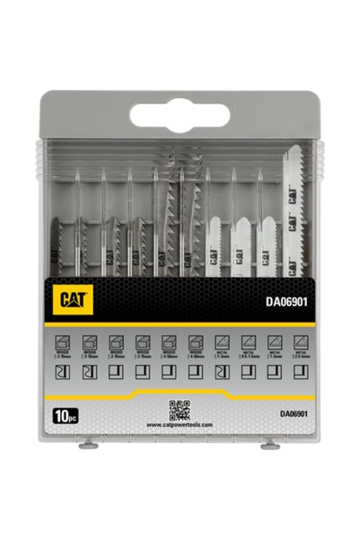 Cat Set of 10 jigsaw blades for wood and metal made of treated steel, Silver