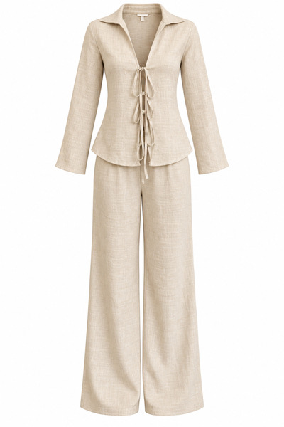 My Blog Beige Tie-Dye Blouse and Trousers Linen Set - 98623