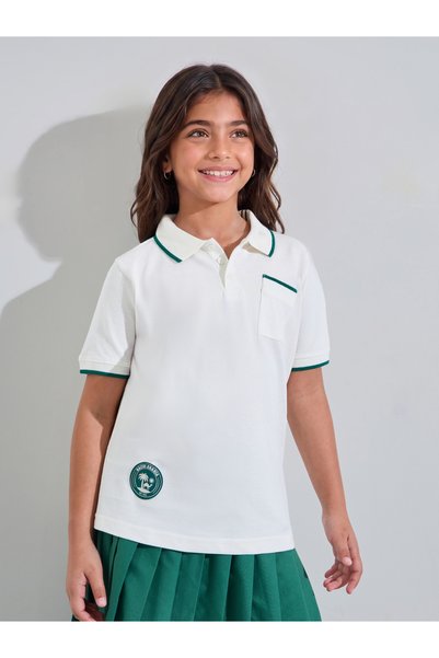 Styli Girls Off-White Saudi Emblem Print Polo T-Shirt