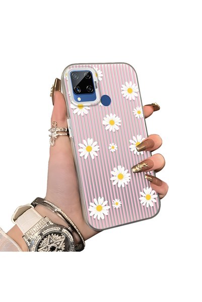 CHICASELUX حافظة هاتف Realme C15/C25/C25S متوافقة مع النساء، مزينة بخطوط وردي...