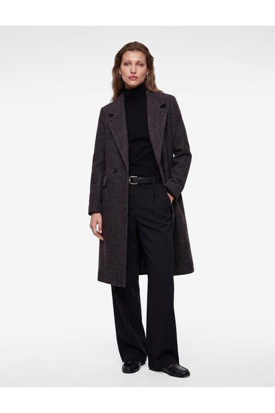 Koton Buttoned Long Sleeve Double-Breasted Long Cashmere Coat with Pockets