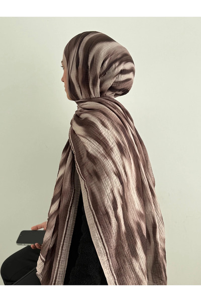 Hepsi Moda Retro Wave Pattern Muslin Shawl - Beige