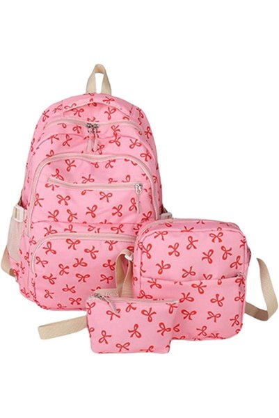 Generic Brand Rucsac roz cu imprimeu cu fundițe, ideal pentru călătorii